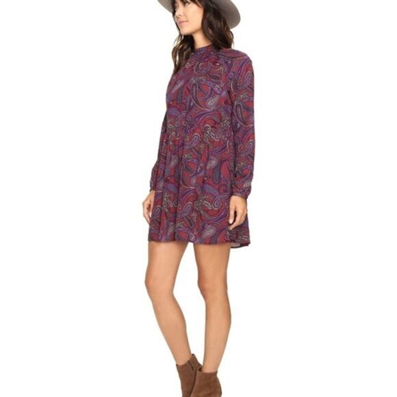 Jack by BB Dakota Triston Paisley High Neck Mini Dress Womens Size S Flowy Boho - Picture 2 of 16